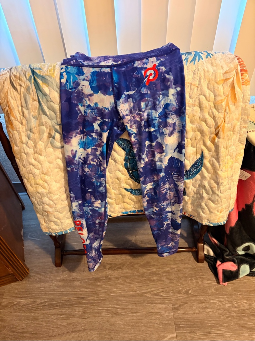 Peloton Purple Blue and White Abstract Print Leggings